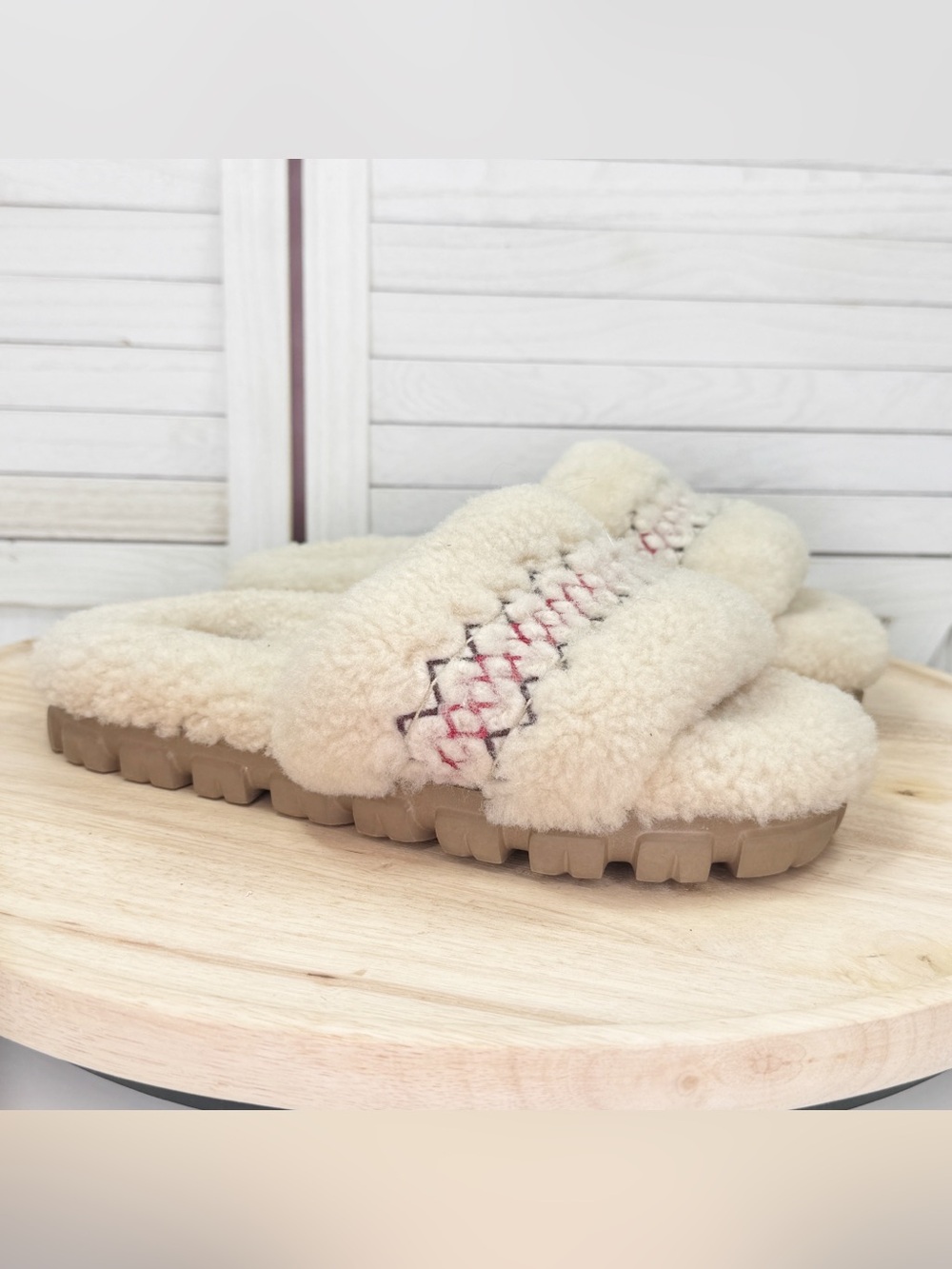 Ugg Cozetta Braid Sherpa Slip On Slide Sandal Slippers Cream Size 9